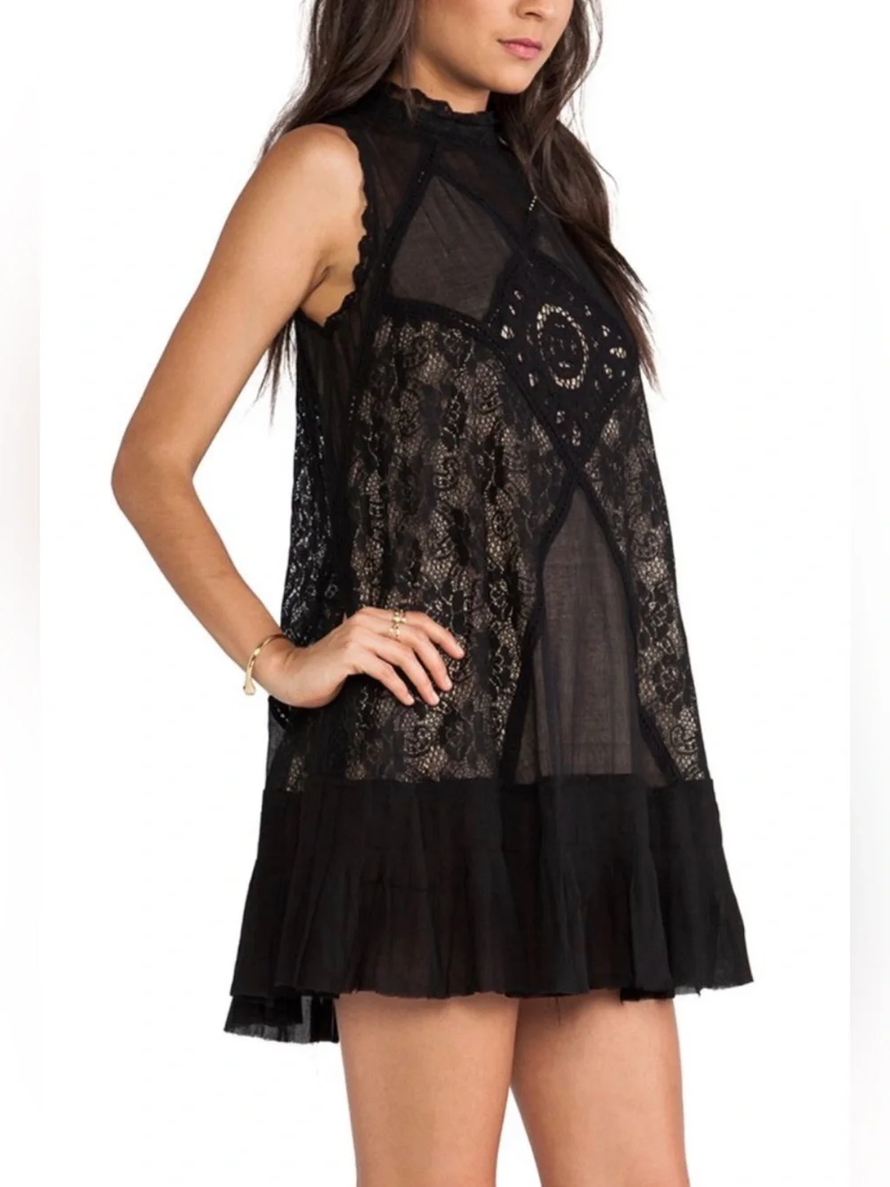 Free People Black angel Lace-Trim mini dress
